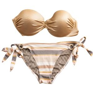 Victoria's Secret Gold Bikini 36C Stripe Bottoms Metallic Pink Glam BarbieCore